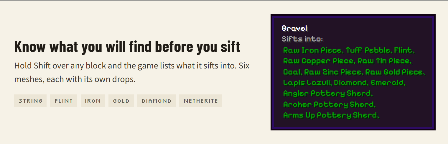Hold Shift over a block to see what it sifts into