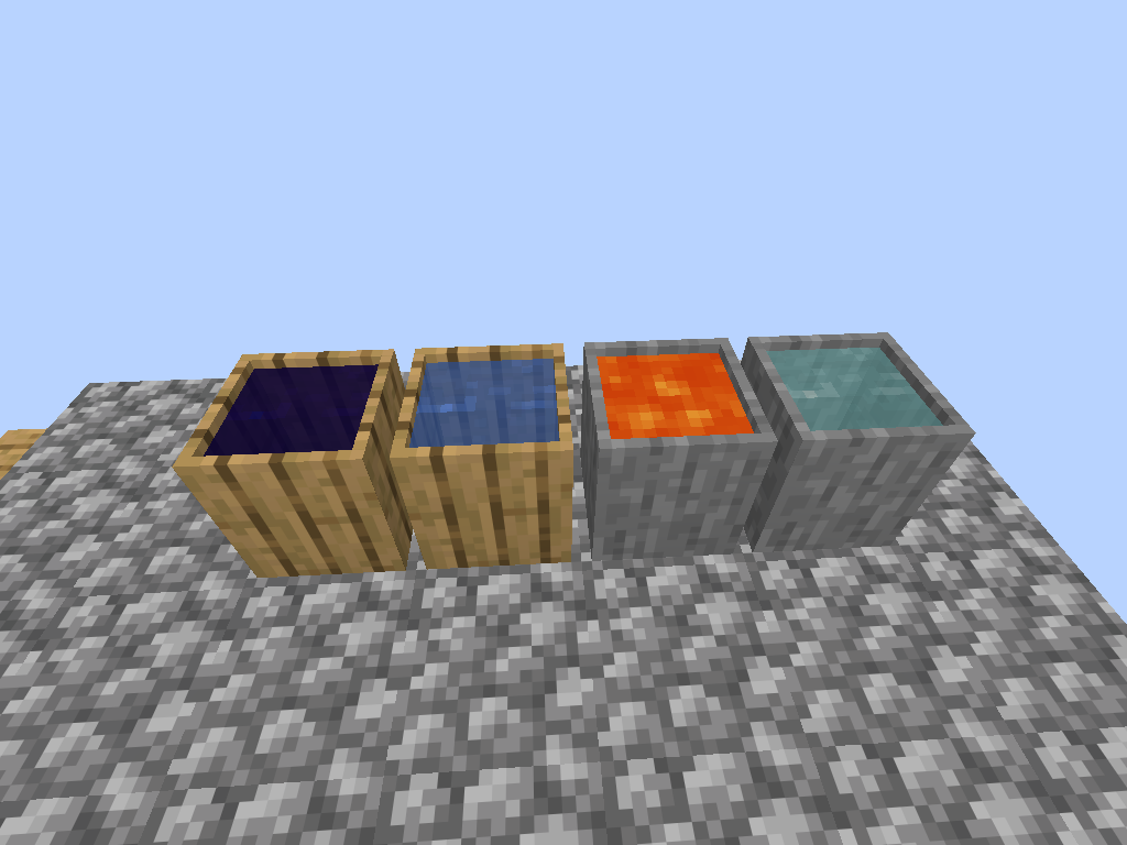 Barrels of witch water, water, lava and brine